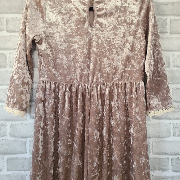 Flamingo Urban Crushed Velvet Dress Dusty Pink Small Romantic Fairycore - Picture 9 of 10